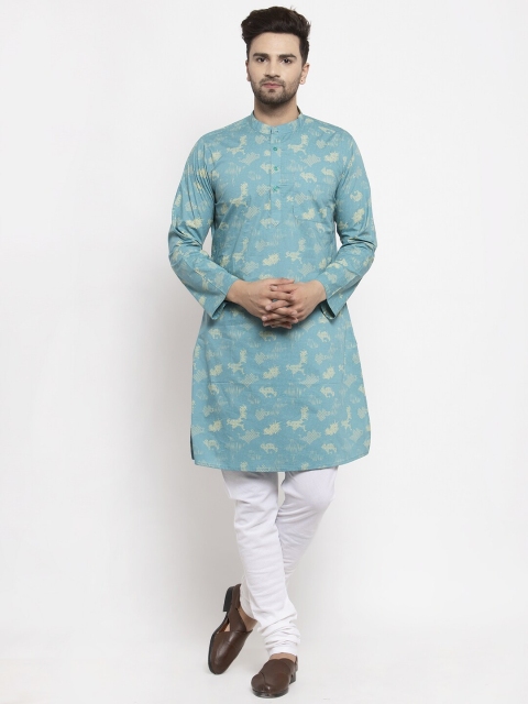 

NEUDIS Men Blue & Yellow Woven Design A-Line Kurta