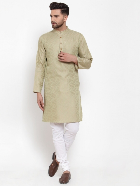 

NEUDIS Men Green Woven Design Straight Kurta