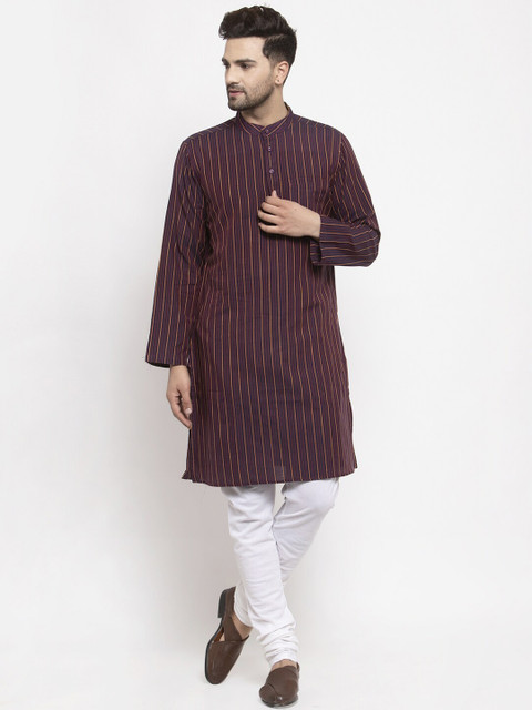 

NEUDIS Men Purple & Yellow Striped Straight Kurta