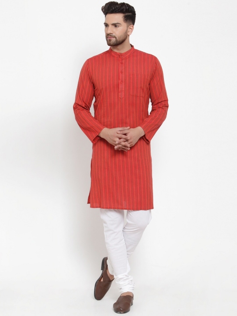 

NEUDIS Men Red Striped Straight Kurta