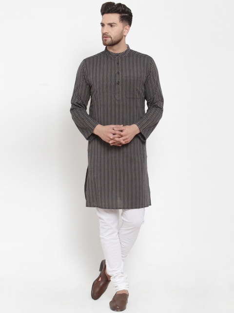 

NEUDIS Men Olive Green Striped Straight Kurta