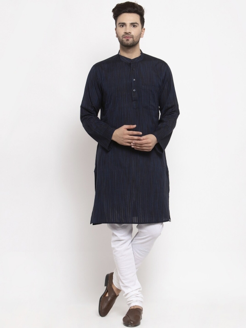 

NEUDIS Men Navy Blue Woven Design Straight Kurta