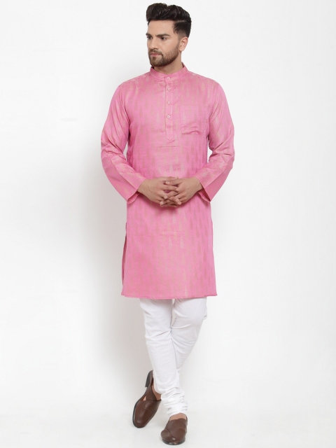 

NEUDIS Men Pink & Gold-Toned Woven Design Straight Kurta