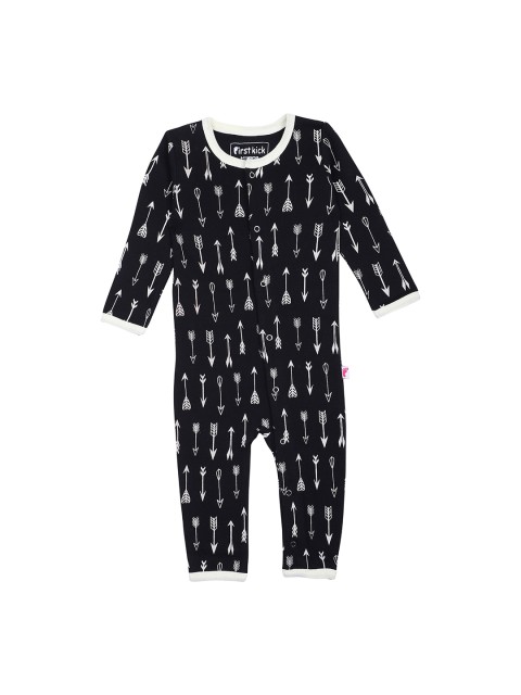 

First Kick Kids Black & White Printed Organic Cotton Rompers