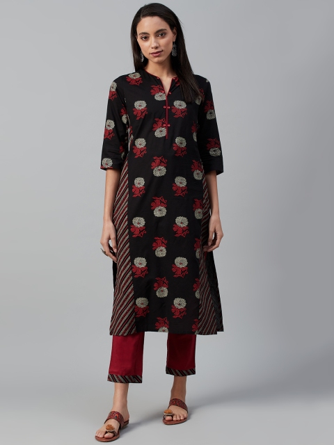

Yuris Women Black & Red Pure Cotton Printed Kurta with Trousers