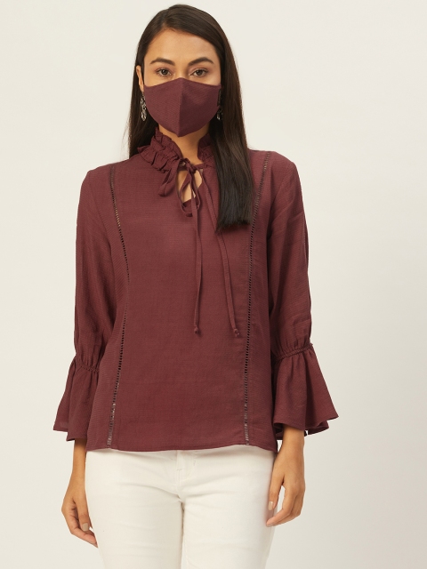 

DIVA WALK EXCLUSIVE Women Brown Solid Regular Top with Matching Mask