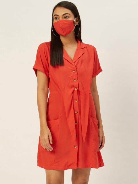 

DIVA WALK EXCLUSIVE Women Coral Self Design A-Line Dress with Matching Mask