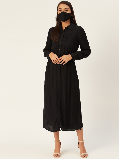 

DIVA WALK EXCLUSIVE Women Black Solid A-Line Midi Dress & Mask