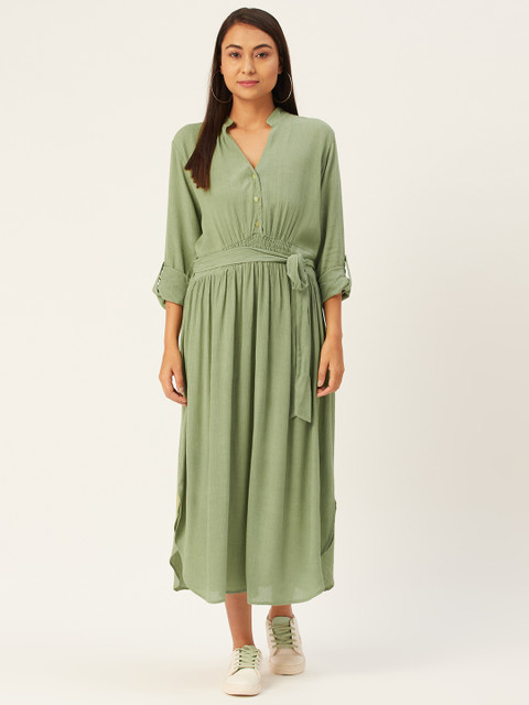 

DIVA WALK EXCLUSIVE Women Green Solid Maxi Dress With Belt