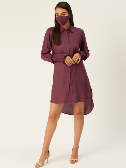 

DIVA WALK EXCLUSIVE Women Burgundy Solid High-Low Shirt Dress