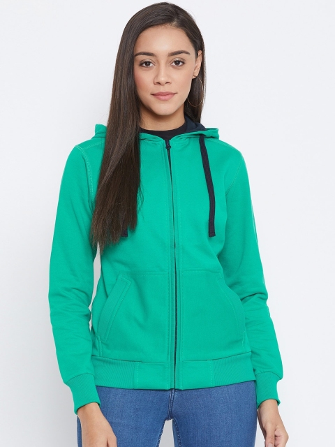

Spirit Women Sea Green Solid Hooded Sweatshirt