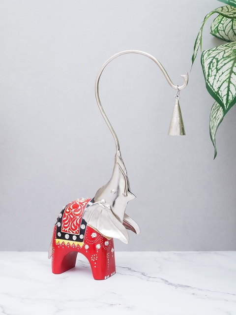 

Golden Peacock Red & Silver-Toned Handcrafted Elephant With Long Trunk In Wood & Metal