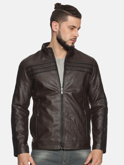 

SHOWOFF Men Coffee Brown Solid Biker Jacket