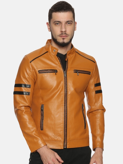 

SHOWOFF Men Tan Brown Solid Biker Jacket