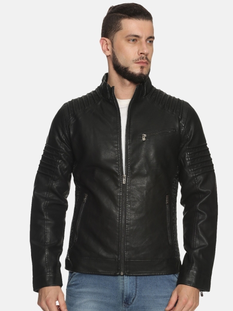 

SHOWOFF Men Black Solid Biker Jacket