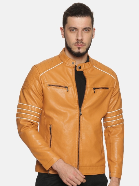 

SHOWOFF Men Tan Solid Biker Jacket