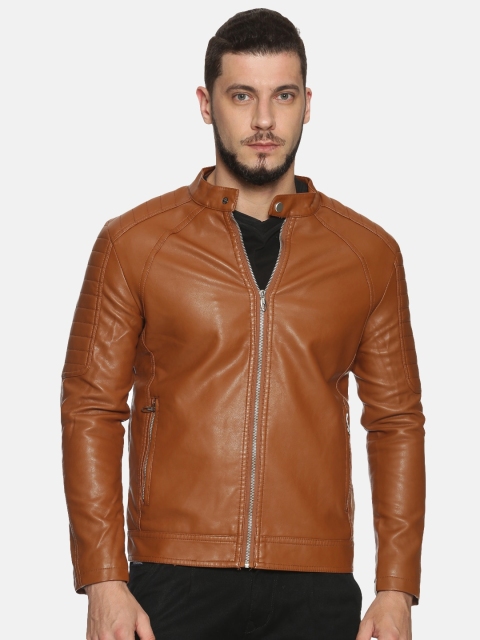 

SHOWOFF Men Brown Solid Biker Leather Jacket