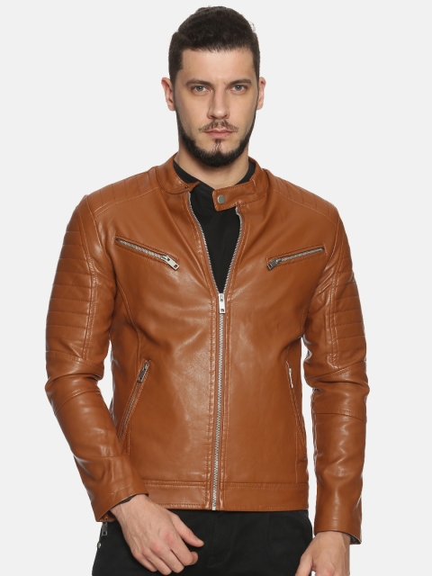 

SHOWOFF Men Brown Solid Biker Jacket