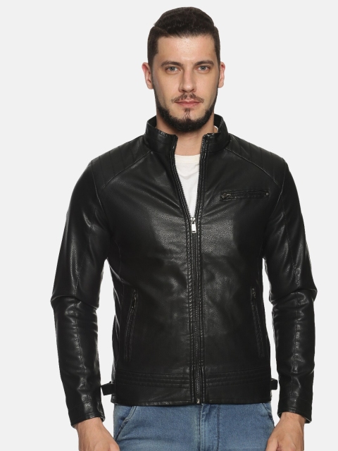 

SHOWOFF Men Black Solid Biker Jacket