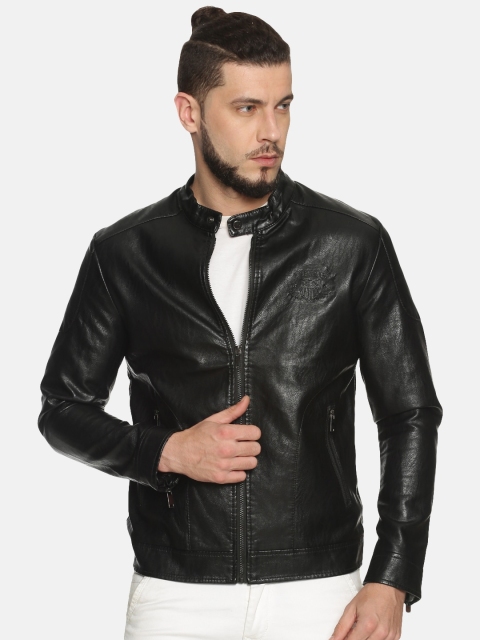 

SHOWOFF Men Black Solid Biker Jacket