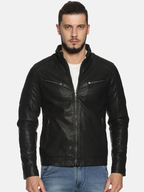 

SHOWOFF Men Black Solid Biker Jacket