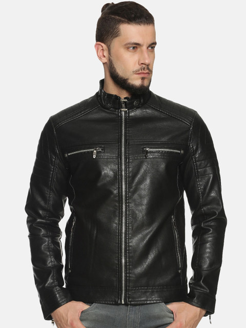 

SHOWOFF Men Black Solid Biker Jacket