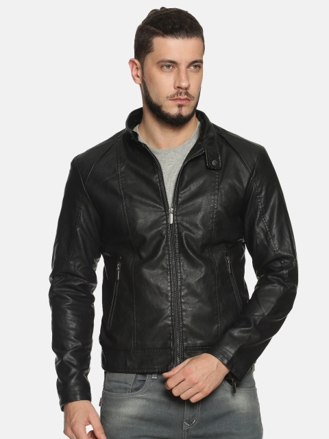 

SHOWOFF Men Black Solid Biker Jacket