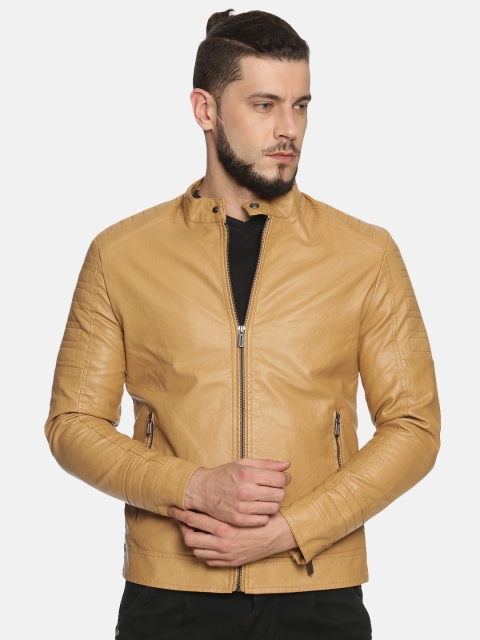 

SHOWOFF Men Beige Solid Biker Jacket