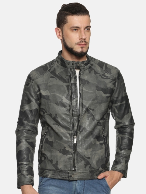 

SHOWOFF Men Grey Printed Biker Jacket