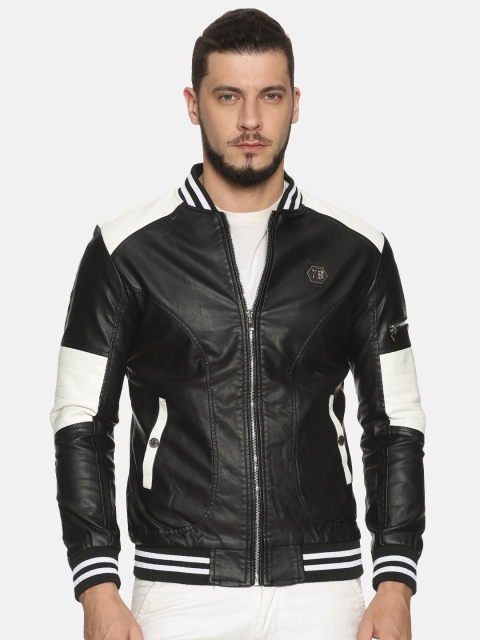 

SHOWOFF Men Black Colourblocked Biker Jacket