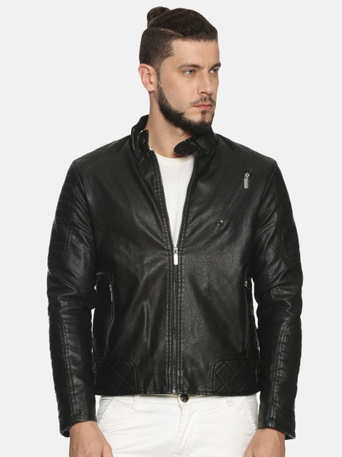 

SHOWOFF Men Black Solid Biker Jacket