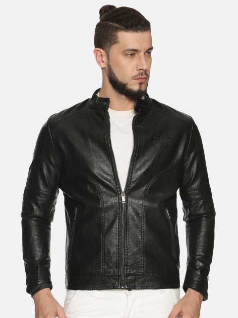 

SHOWOFF Men Black Solid Biker Jacket