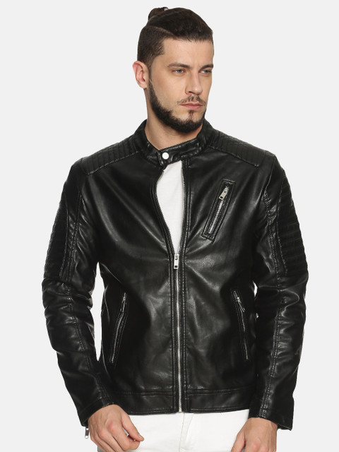 

SHOWOFF Men Black Solid Biker Jacket