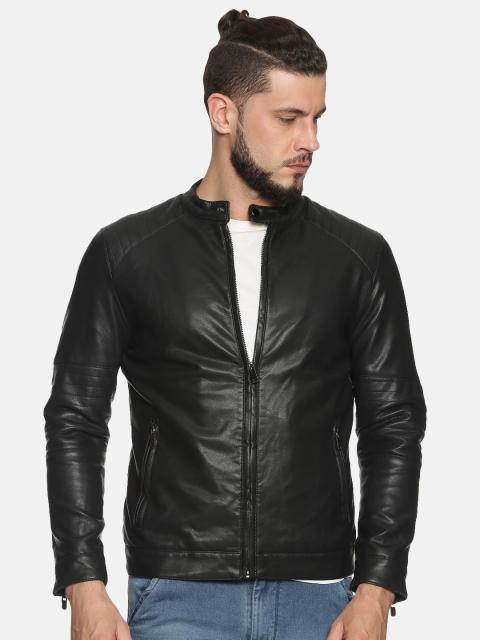 

SHOWOFF Men Black Solid Biker Jacket