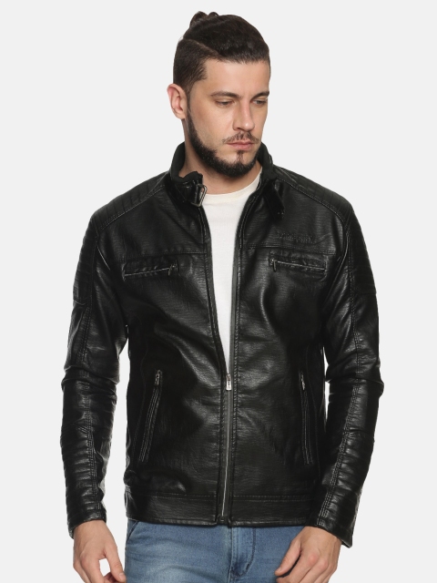 

SHOWOFF Men Black Solid Biker Jacket