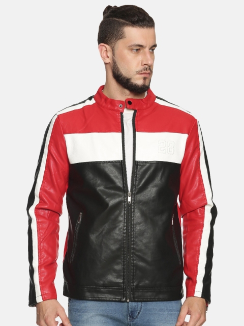 

SHOWOFF Men Black Colourblocked Biker Jacket