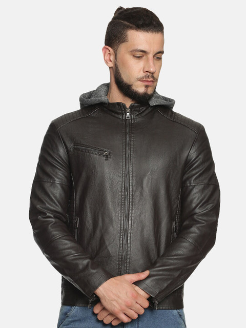 

SHOWOFF Men Coffee Brown Solid Biker Jacket