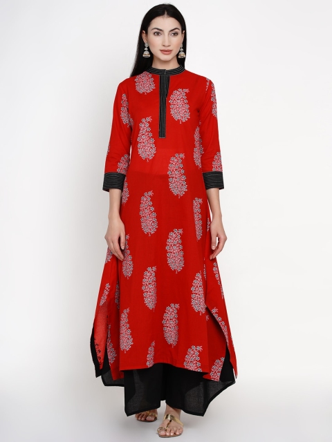 

FABNEST Women Red & Black Printed Kurta with Palazzos