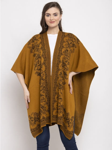 

Kalt Women Mustard Yellow Printed Open Front Shrug