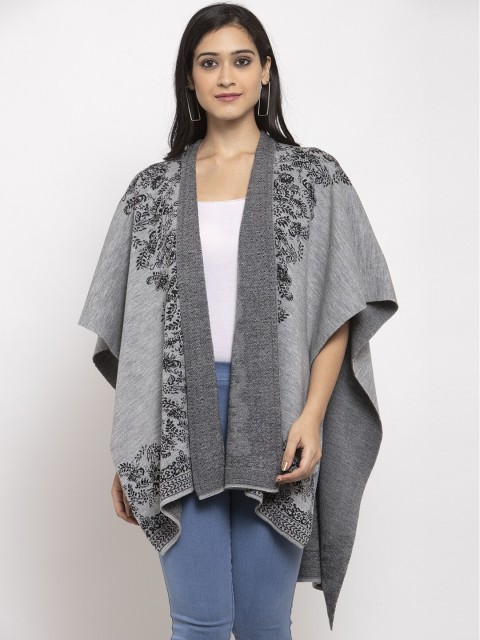 

Kalt Women Grey Melange Printed Open Front Shrug