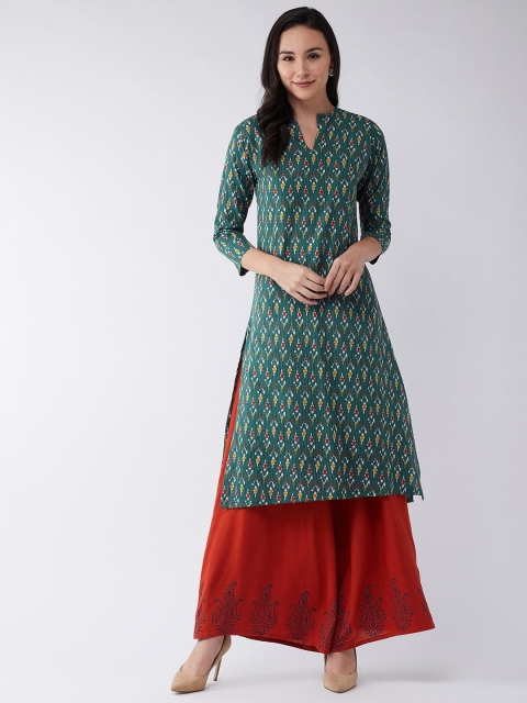 

InWeave Women Green Printed Straight Kurta
