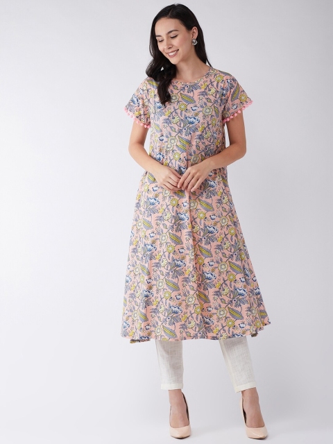 

InWeave Women Peach-Coloured Printed A-Line Kurta