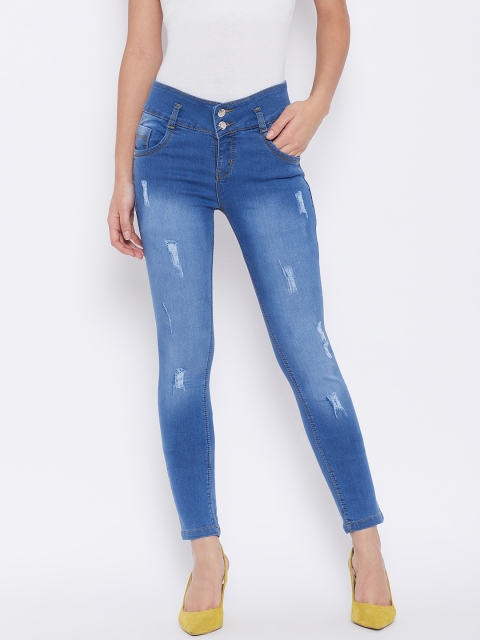 

Purple Feather Women Blue Skinny Fit High-Rise Mildly Distressed Jeans