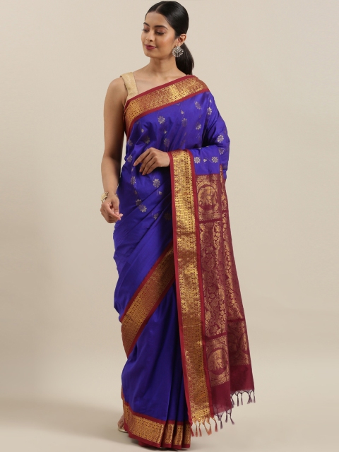 

The Chennai Silks Classicate Blue & Maroon Polycotton Woven Design Saree