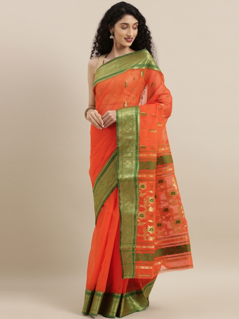 

The Chennai Silks Orange Pure Cotton Woven Design Taant Saree