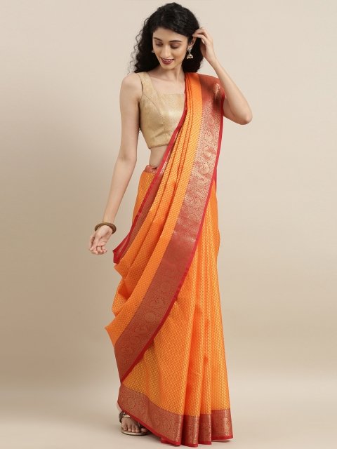 

The Chennai Silks Orange & Red Organza Woven Design Saree