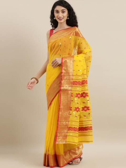 

The Chennai Silks Yellow & Red Pure Cotton Woven Design Taant Saree