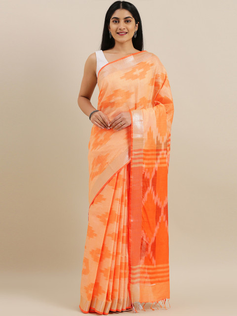 

The Chennai Silks Classicate Orange Woven Design Linen Blend Saree
