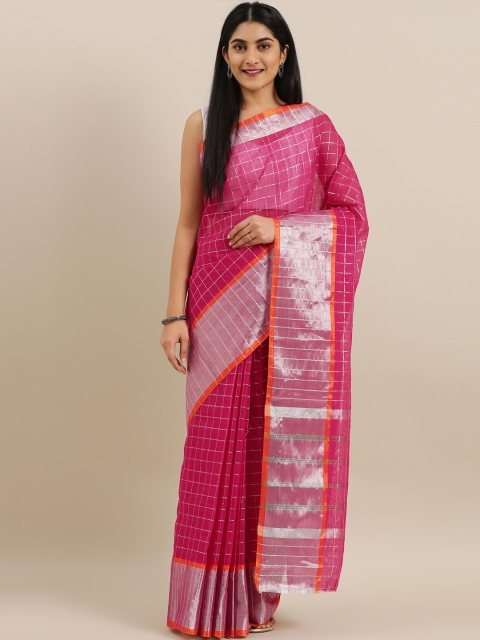 

The Chennai Silks Classicate Pink & Silver-Toned Pure Cotton Woven Design Venkatgiri Saree