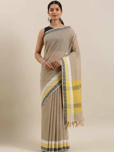 

The Chennai Silks Beige Solid Pure Cotton Saree